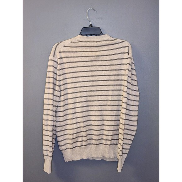 Gap Cardigan Sweater Men L Tan Striped Cotton Lightweight Classic Preppy Grandpa - Picture 3 of 7